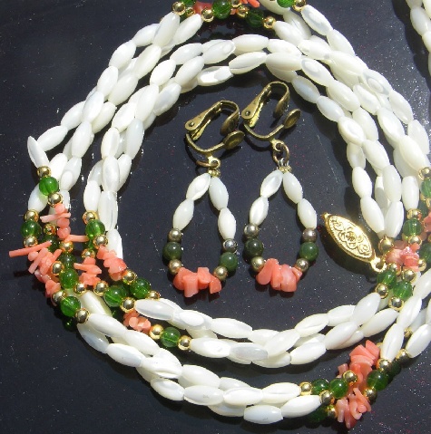Mother of Pearl Spezzati (branch) Coral Necklace Ears