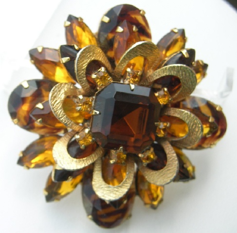Layered Striped Art Glass Rhinestone Brooch Fall JTCS
