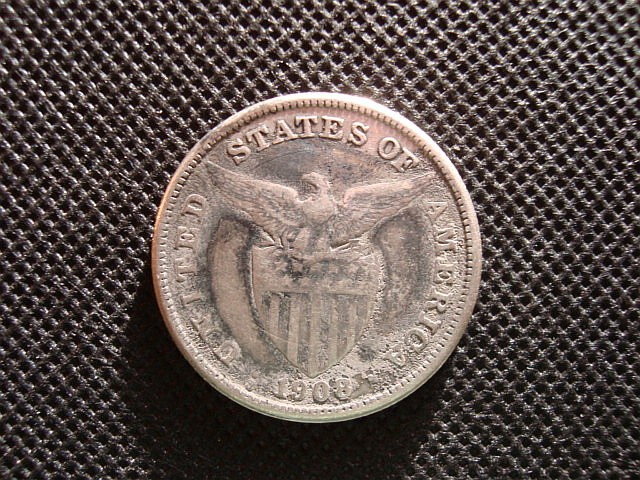 1908 S PHILIPPINES ONE PESO SILVER COIN  