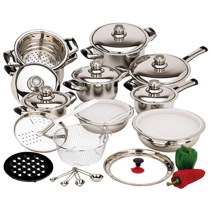 28pc Waterless Cookware 12Element HighQuality HeavyGauge Stainless Steel Set eBay