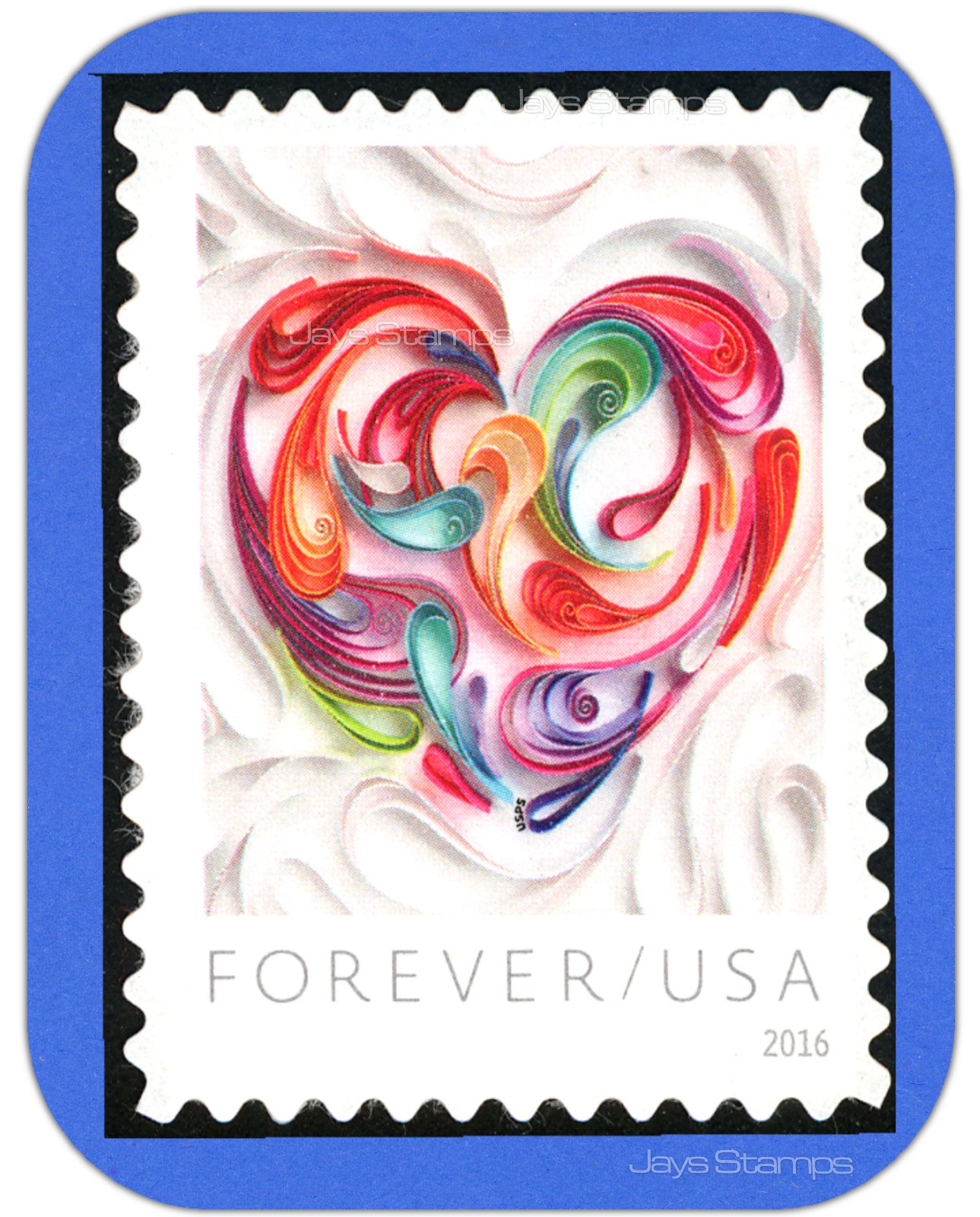 Jay's 10¢ Auctions 2016 QUILLED PAPER HEART Love Forever® MINT Stamp