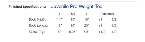 Juvenile Size Chart