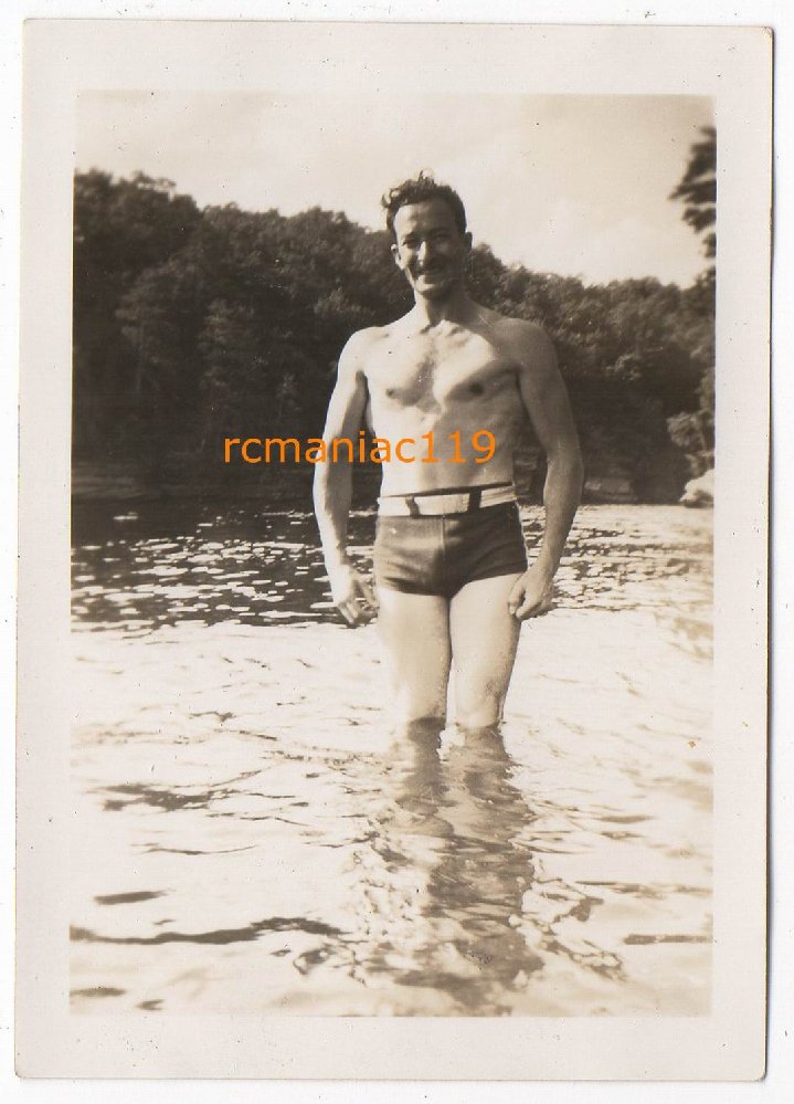 30s Vintage Photo HANDSOME YOUNG MAN Tight BULGE Swim Suit Bathing Gay