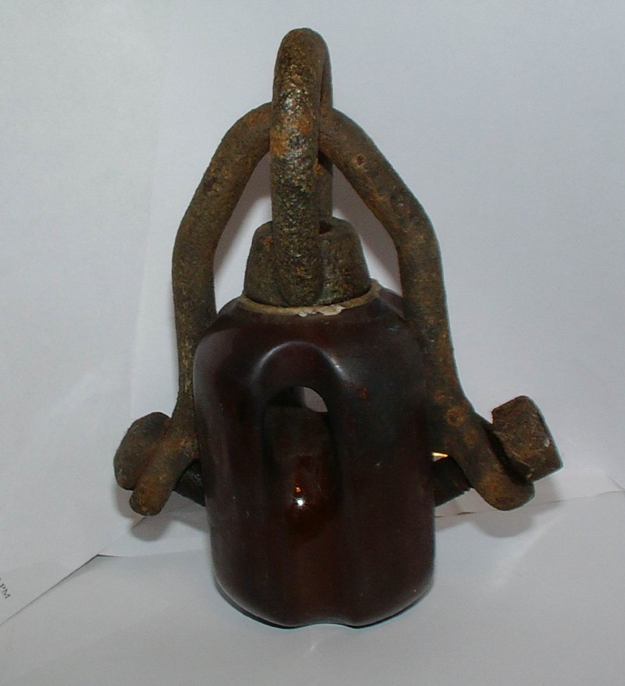 Vintage BROWN CERAMIC INSULATOR Hardware Guy Strain INDUSTRIAL SALVAGE