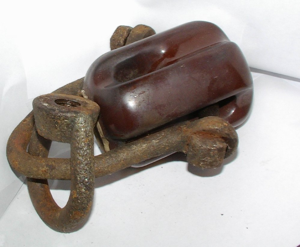 Vintage BROWN CERAMIC INSULATOR Hardware Guy Strain INDUSTRIAL SALVAGE